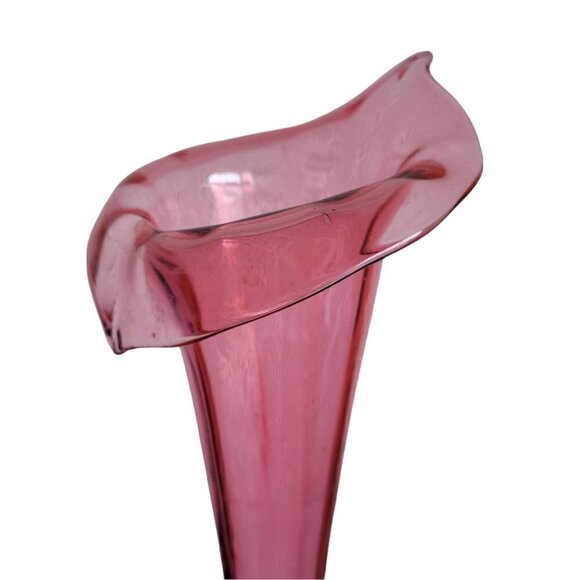 Vintage HUGE Jack In The Pulpit Vase Pink 22" Tall Clear Base Hand Crafted MCM - Picture 8 of 11